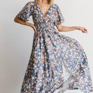 Baltic Born Verona Smocked Maxi Dress Blue Floral (Size M)